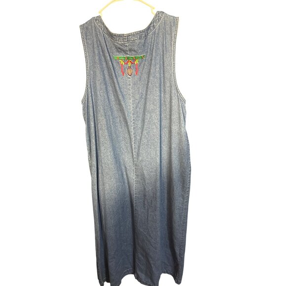 Vintage Westbound XL Denim Christmas-Themed Sleeveless Button-Down Dress With Em - Picture 5 of 6